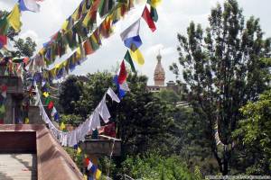 sette giorni in nepal tempio delle scimmie kathmandu da vedere stupa bellissima bandierine tibetane sventolano nel vento