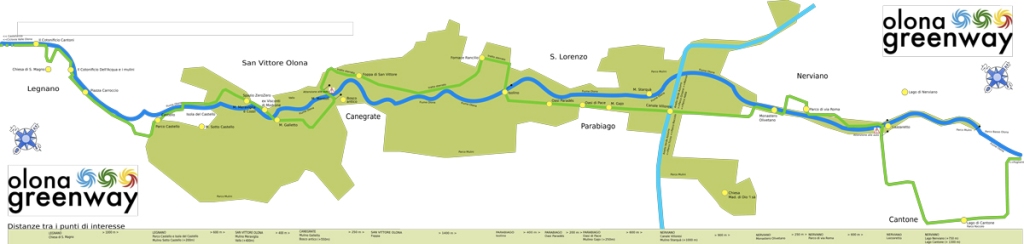 in foto la mappa del percorso ciclabile pedonale olona green way
