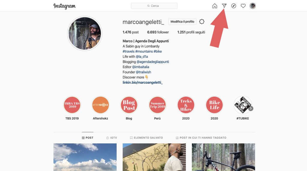 schermata profilo Instagram browser del computer