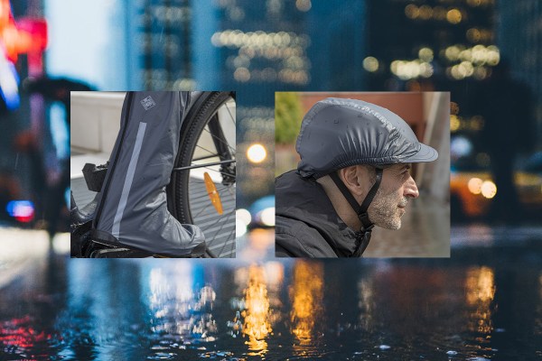 un ambiente urbano sotto la pioggia e degli accessori impermeabili per bicicletta