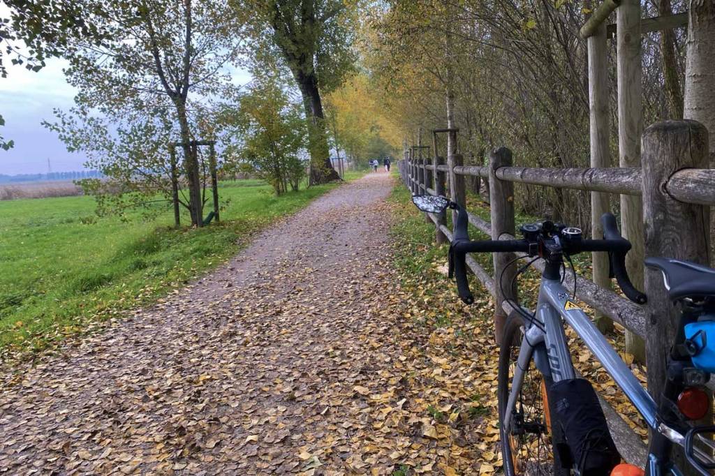 una bicicletta su una strada sterrata nel parco delle Groane