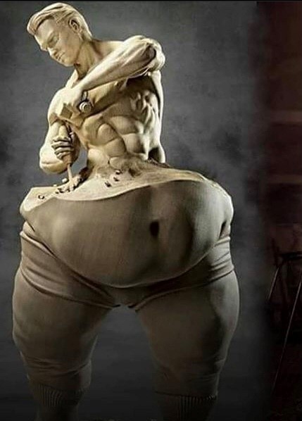 una statua che scolpisce il proprio fisico