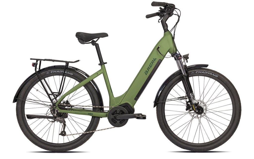 bicicletta a pedalata assistita con portapacchi e parafanghi colore blu