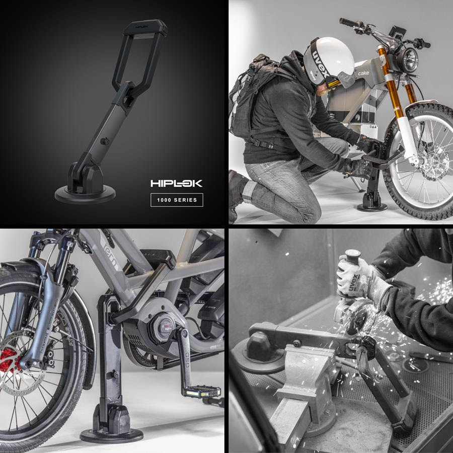 delle fotografie mostrano un sistema resistente al taglio da flessibile per assicurare biciclette e motociclette di ogni fattura